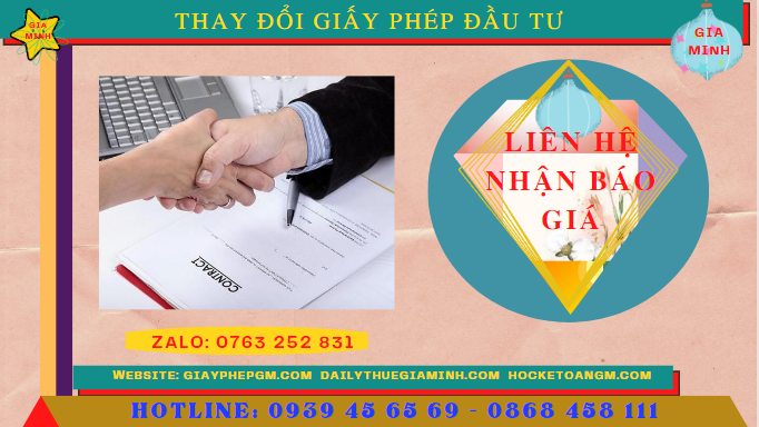 Bảng giá dịch vụ thay đổi giấy phép giấy chứng nhận đăng ký đầu tư