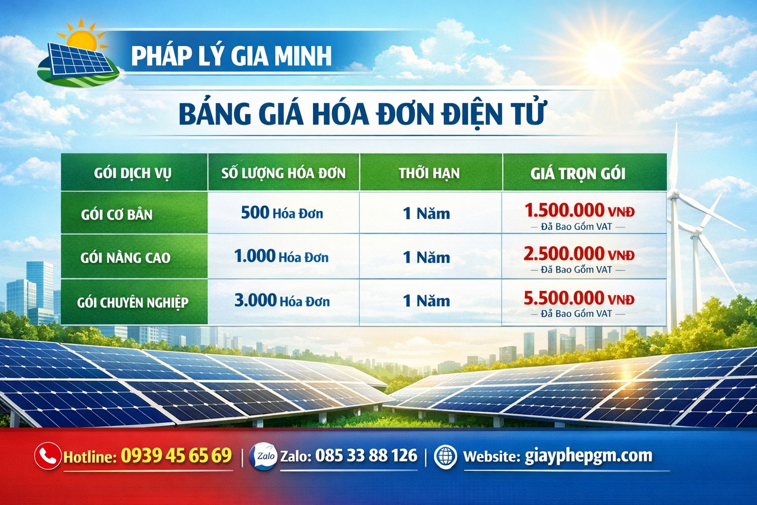 bảng giá đăng ký chữ ký số mới công ty điện mặt trời tại nam định