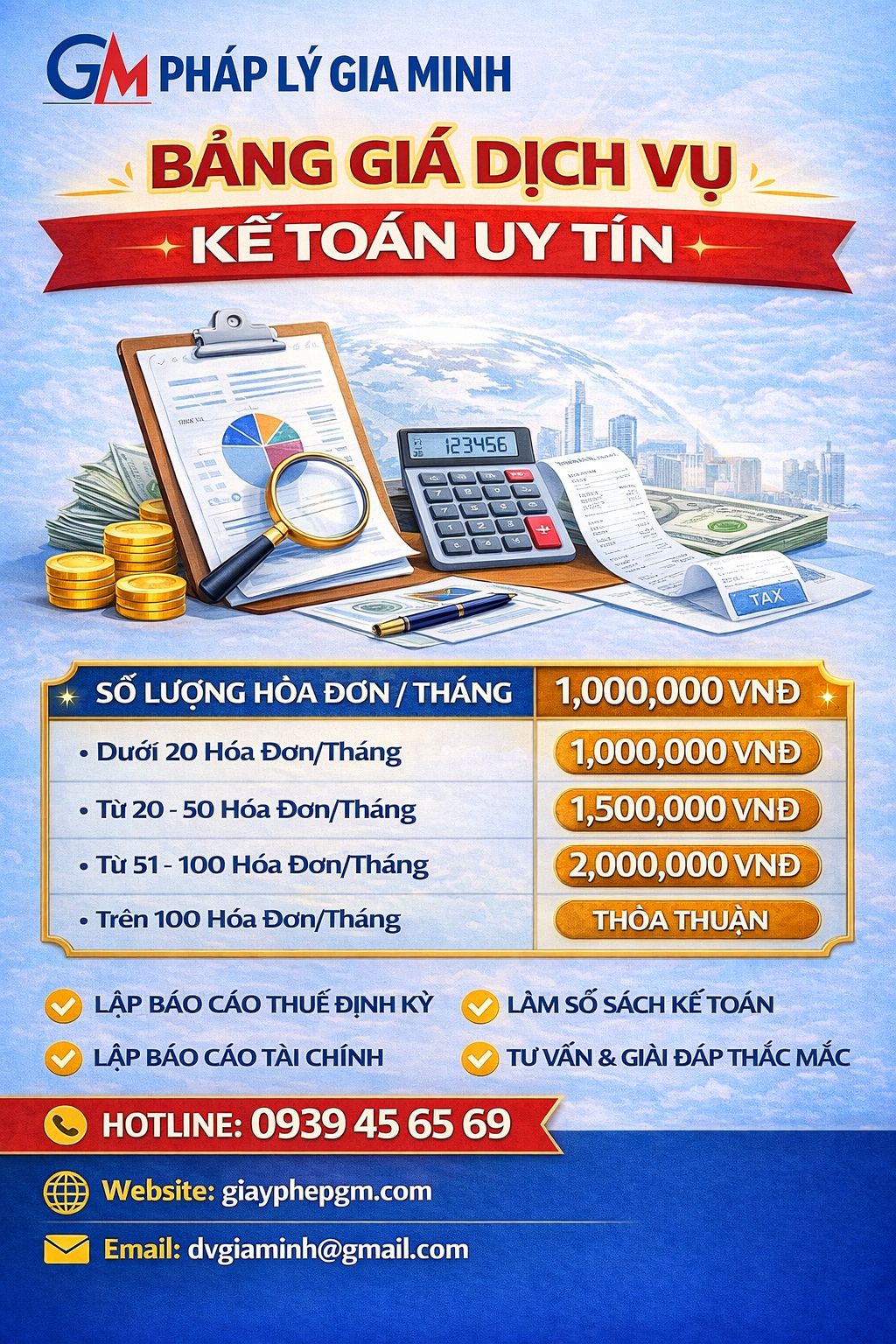 Bảng giá dịch vụ kế toán doanh nghiệp mới tại bình thuận