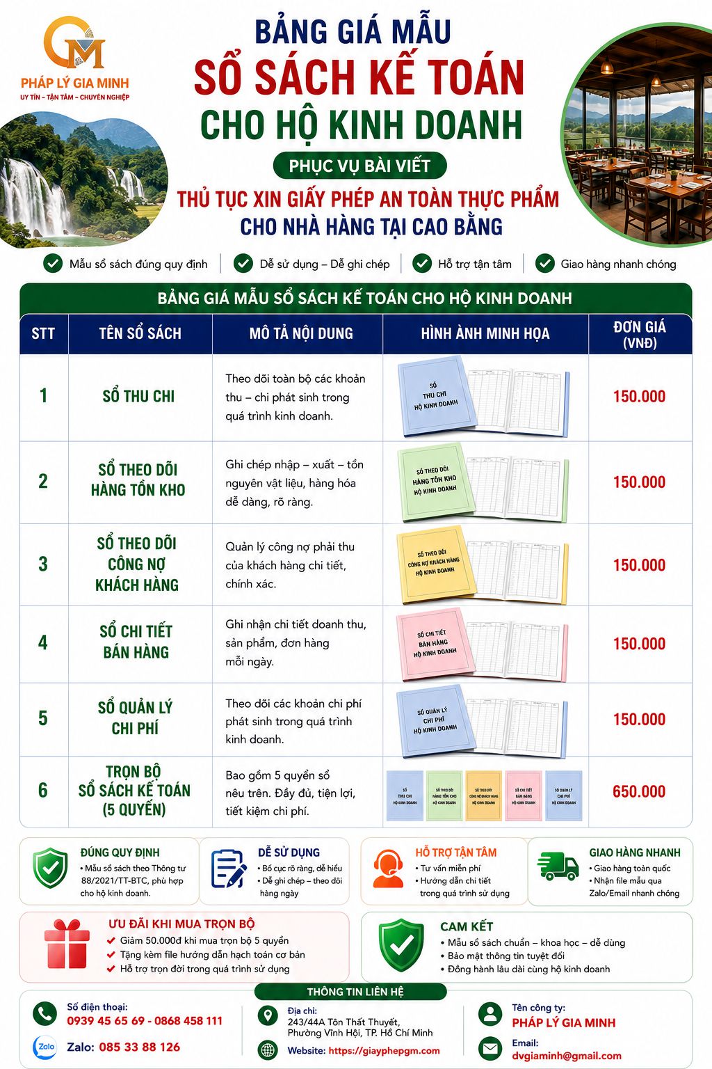 Thủ tục xin giấy phép an toàn thực phẩm cho nhà hàng tại cao bằng 6 Bảng giá mẫu sổ sách kế toán cho hộ kinh doanh nhà hàng tại Cao Bằng