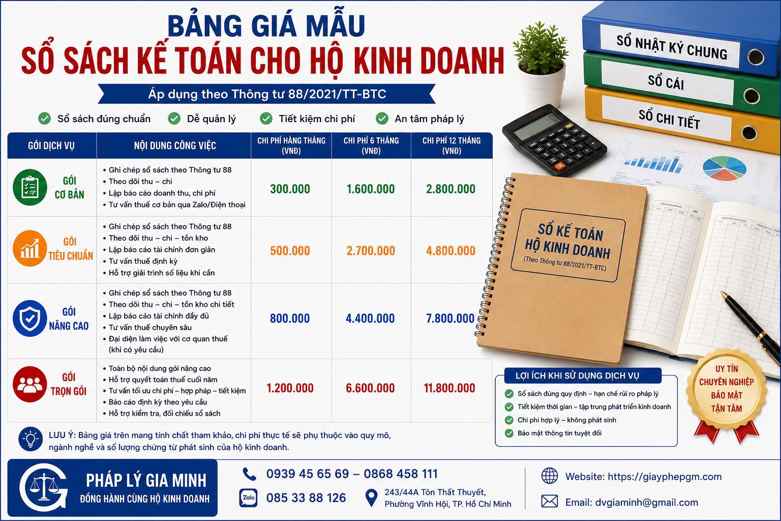 Bảng giá mẫu sổ sách kế toán cho hộ kinh doanh nhà hàng tại Lạng Sơn
