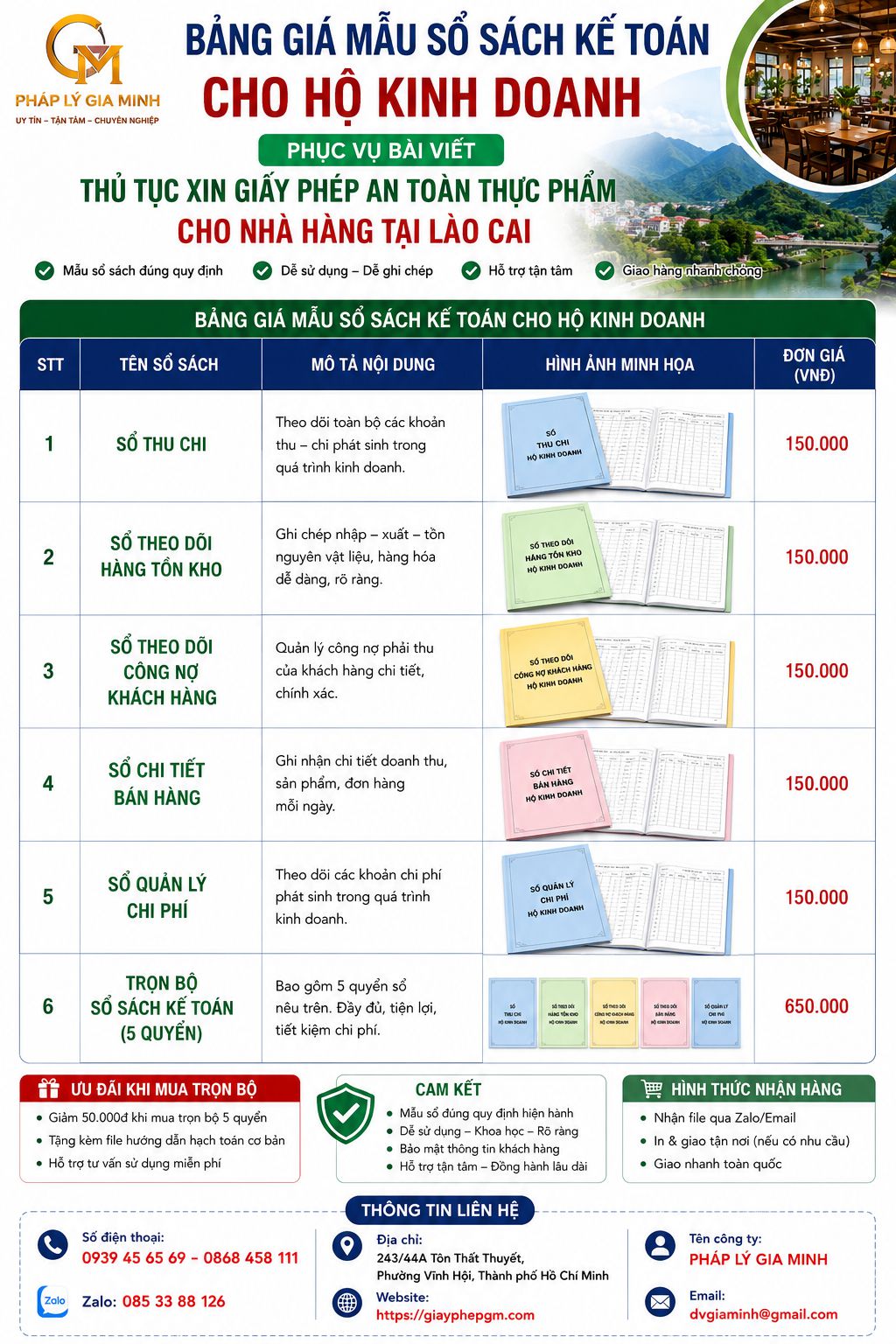 Thủ Tục Xin Giấy Phép An Toàn Thực Phẩm Cho Nhà Hàng Tại Lào Cai 7 Bảng giá mẫu sổ sách kế toán cho hộ kinh doanh nhà hàng tại Lào Cai
