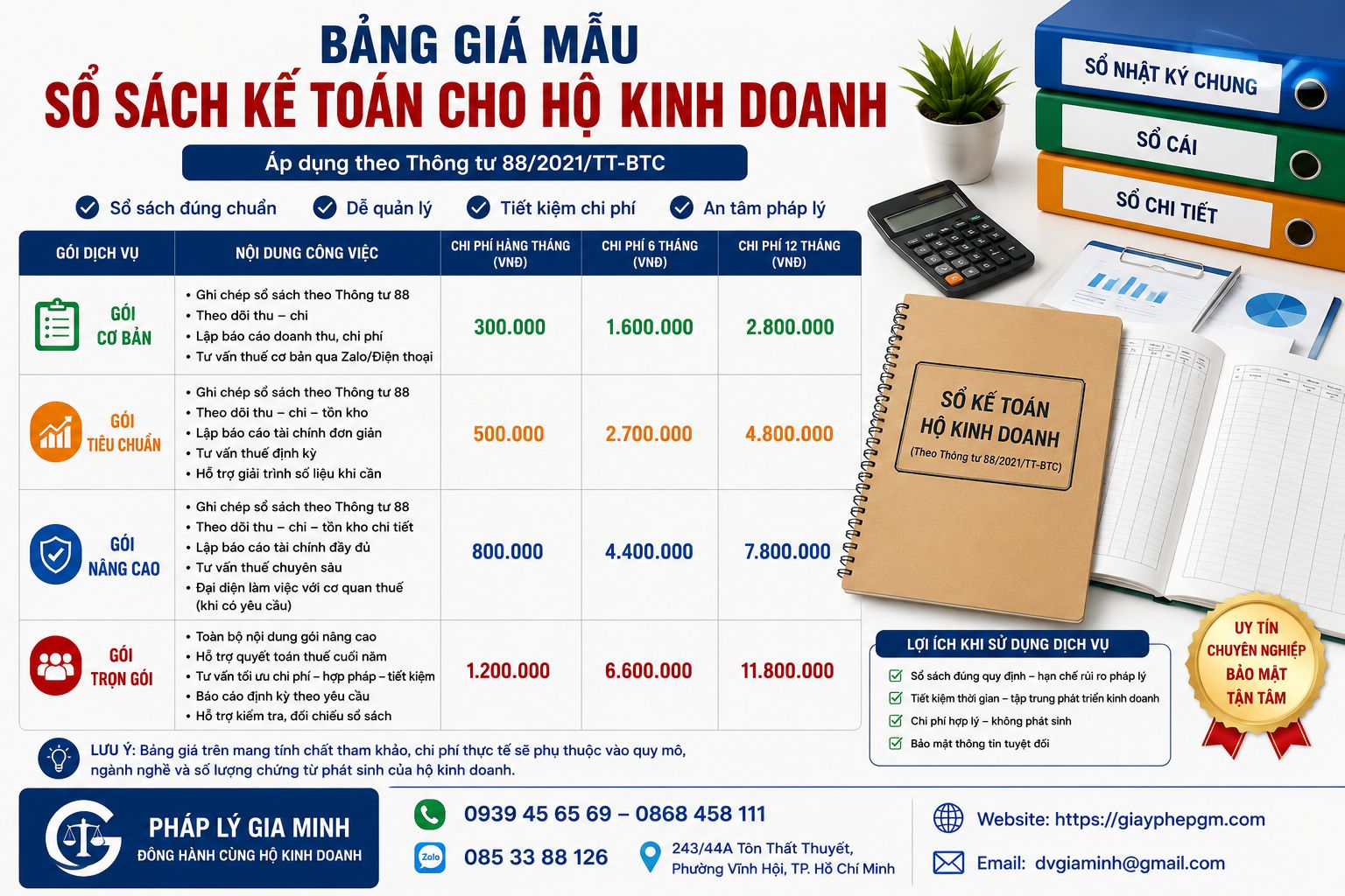 Bảng giá mẫu sổ sách kế toán cho hộ kinh doanh nhà hàng tại Phú Thọ
