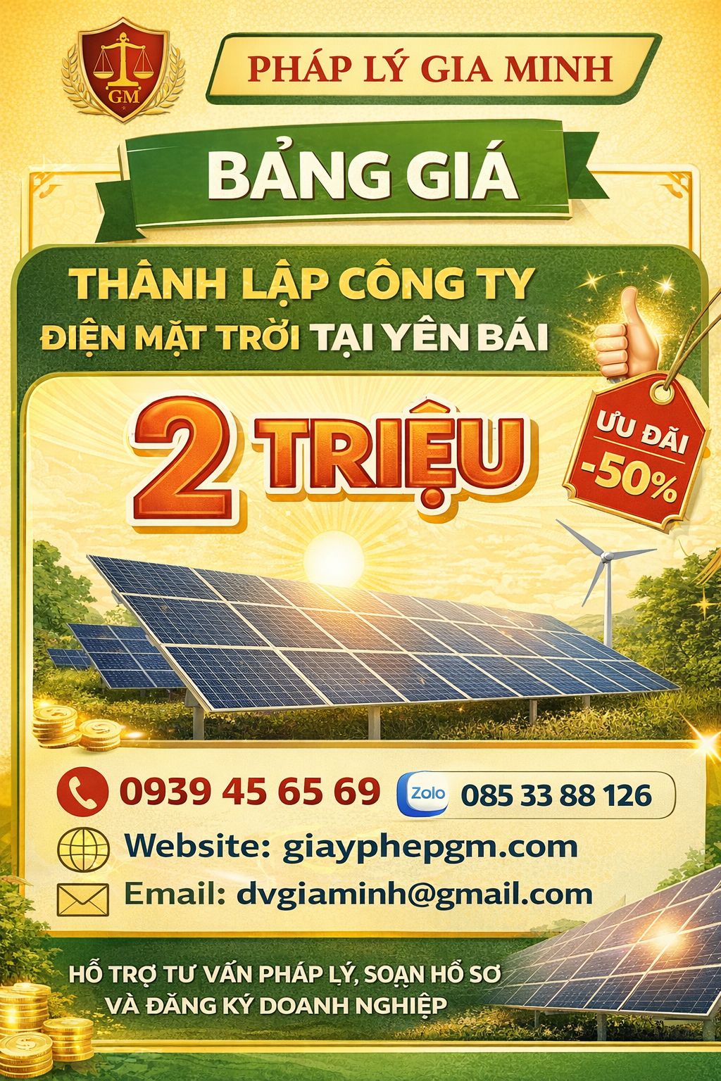 chi phí mở công ty điện mặt trời trọn gói tại nam định