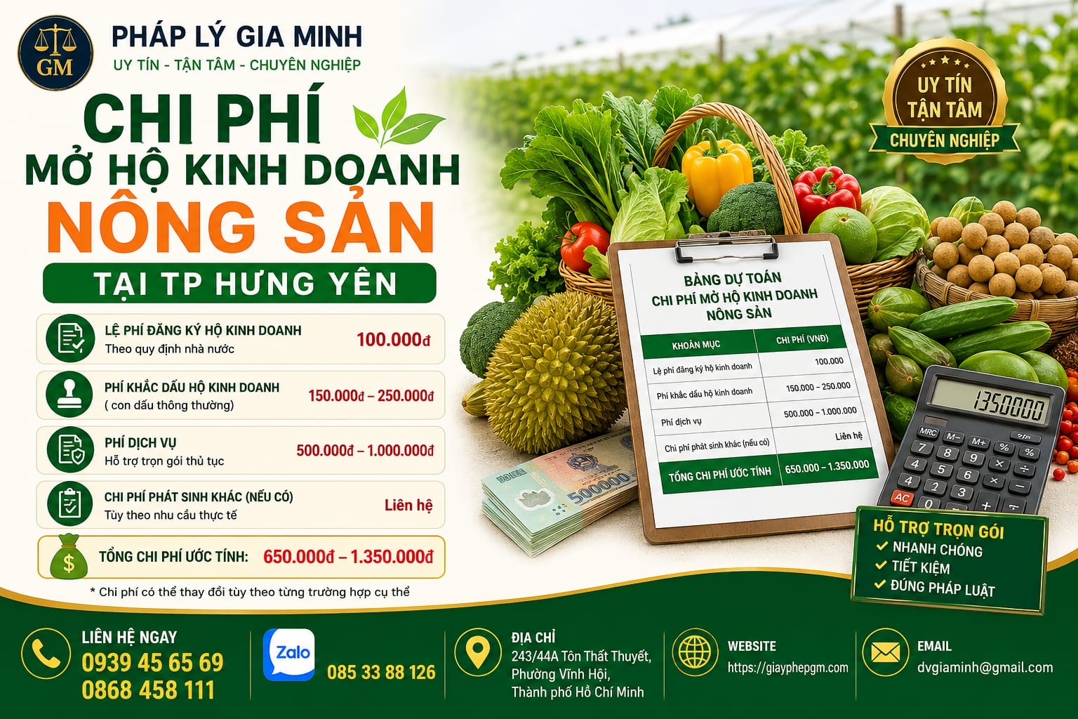 Chi phí mở hộ kinh doanh nông sản tại Hưng Yên