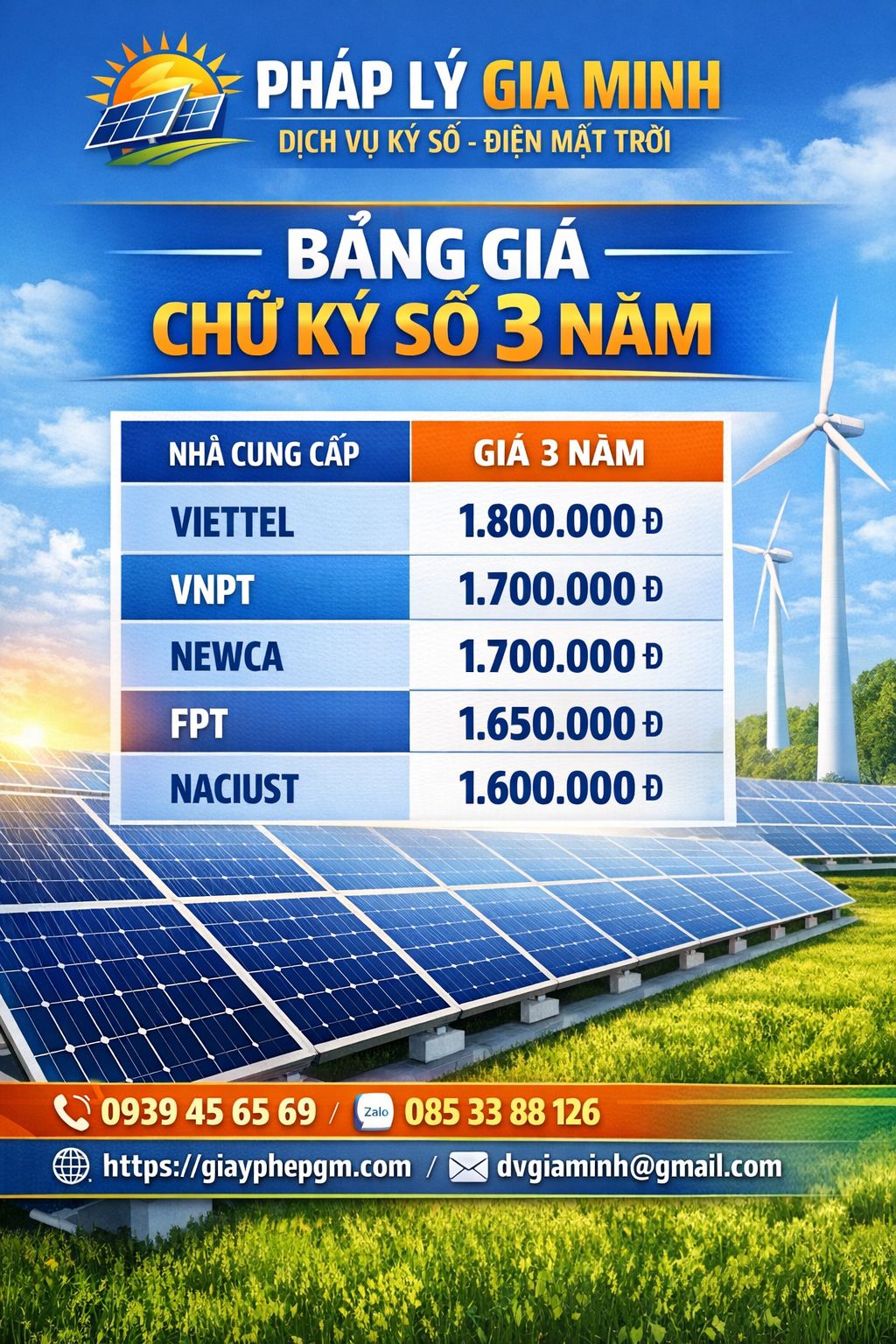 Giá chữ ký số công ty điện mặt trời mới thành lập tại sóc trăng