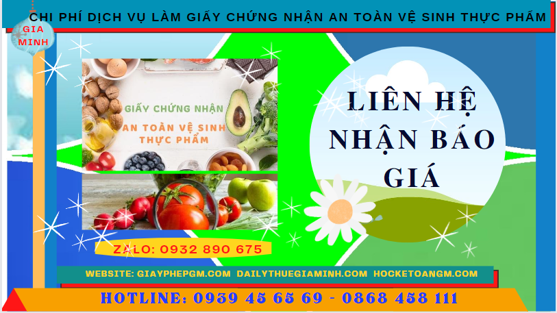 DỊCH VỤ LÀM GIẤY CHỨNG NHẬN AN TOÀN VỆ SINH THỰC PHẨM TẠI HÒA BÌNH 5 Chi phí làm giấy chứng nhận an toàn vệ sinh thực phẩm tại Hòa Bình