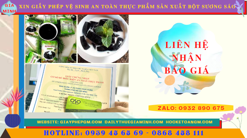 XIN GIẤY PHÉP VỆ SINH AN TOÀN THỰC PHẨM SẢN XUẤT BỘT SƯƠNG SÁO TẠI BẮC KẠN 5 Chi phí xin giấy phép vệ sinh an toàn thực phẩm sản xuất bột sương sáo tại Bắc Kạn