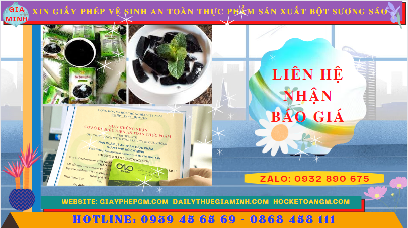 XIN GIẤY PHÉP VỆ SINH AN TOÀN THỰC PHẨM SẢN XUẤT BỘT SƯƠNG SÁO TẠI HÀ TĨNH 5 Chi phí xin giấy phép vệ sinh an toàn thực phẩm sản xuất bột sương sáo tại Hà Tĩnh