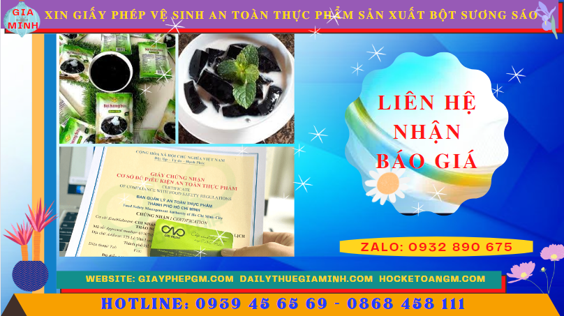 XIN GIẤY PHÉP VỆ SINH AN TOÀN THỰC PHẨM SẢN XUẤT BỘT SƯƠNG SÁO TẠI QUẢNG NAM 5 Chi phí xin giấy phép vệ sinh an toàn thực phẩm sản xuất bột sương sáo tại Quảng Nam