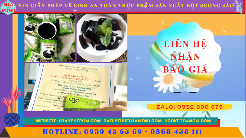 XIN GIẤY PHÉP VỆ SINH AN TOÀN THỰC PHẨM SẢN XUẤT BỘT SƯƠNG SÁO TẠI YÊN BÁI 5 Chi phí xin giấy phép vệ sinh an toàn thực phẩm sản xuất bột sương sáo tại Yên Bái