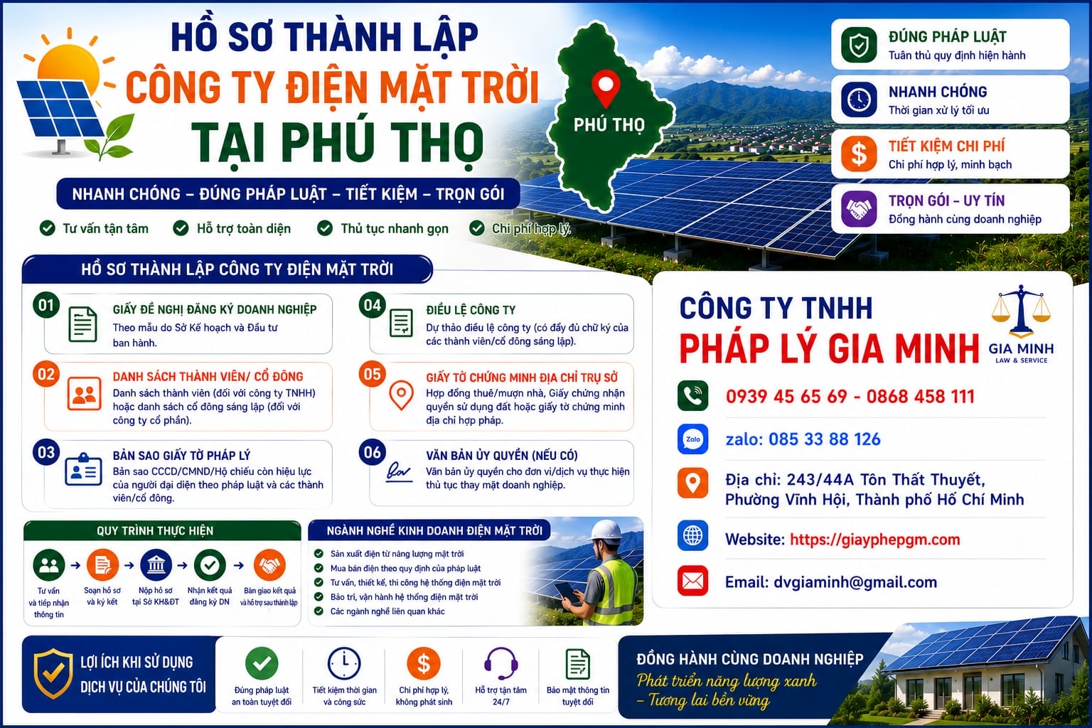 Thành lập công ty điện mặt trời tại Phú Thọ – Điều kiện, thủ tục, kinh nghiệm thực tế và tư vấn chuyên gia 8 Hồ sơ thành lập công ty điện mặt trời tại Phú Thọ