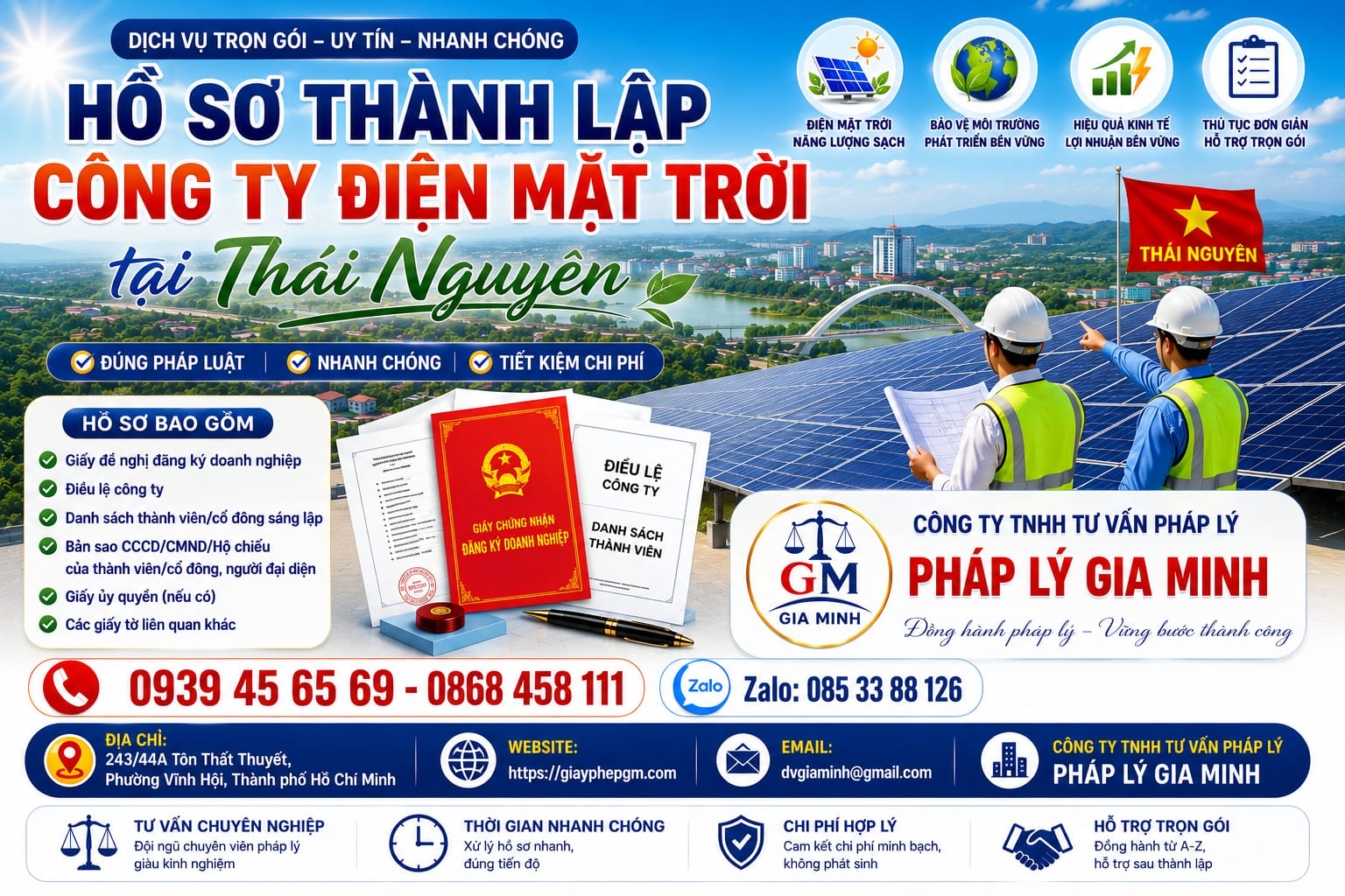 Hồ sơ thành lập công ty điện mặt trời tại Thái Nguyên