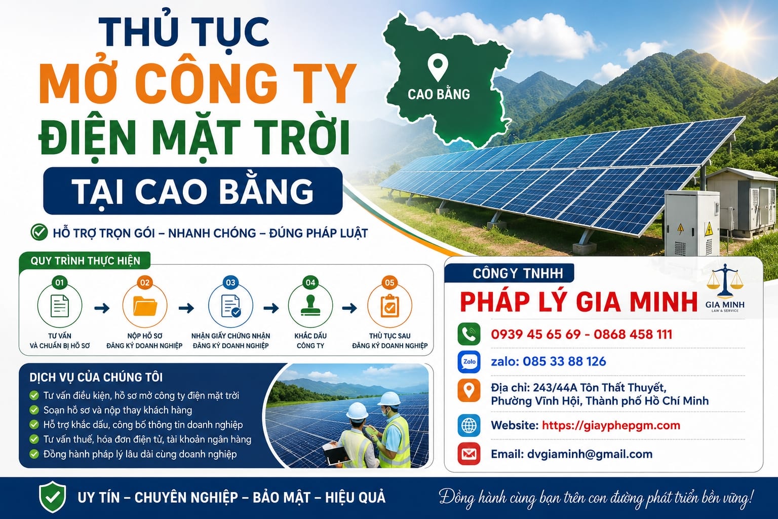 Thành lập công ty điện mặt trời tại Cao Bằng – Hướng dẫn thủ tục, điều kiện và kinh nghiệm thực tế 9 Thủ tục mở công ty điện mặt trời tại Cao Bằng