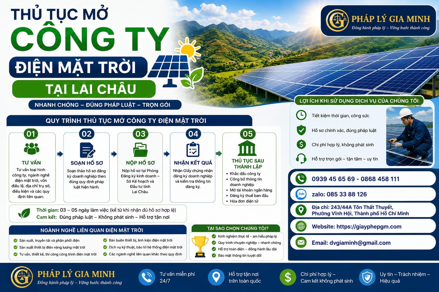 Thành lập công ty điện mặt trời tại Lai Châu: Thủ tục, điều kiện và kinh nghiệm thực tế 7 Thủ tục mở công ty điện mặt trời tại Lai Châu