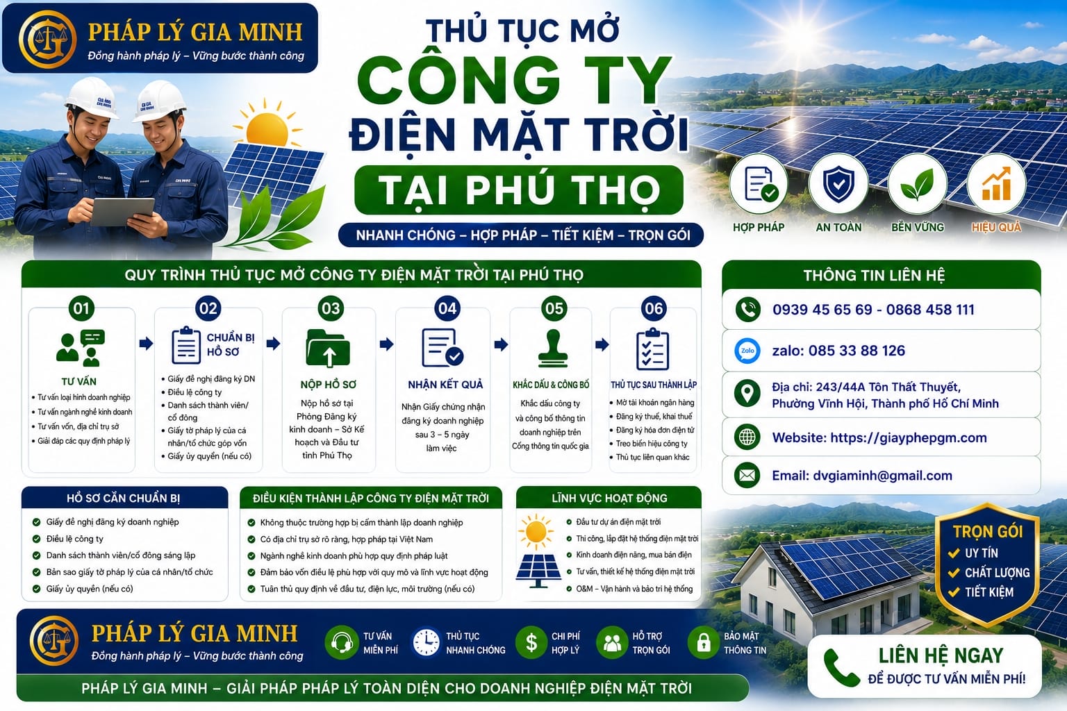 Thành lập công ty điện mặt trời tại Phú Thọ – Điều kiện, thủ tục, kinh nghiệm thực tế và tư vấn chuyên gia 9 Thủ tục mở công ty điện mặt trời tại Phú Thọ