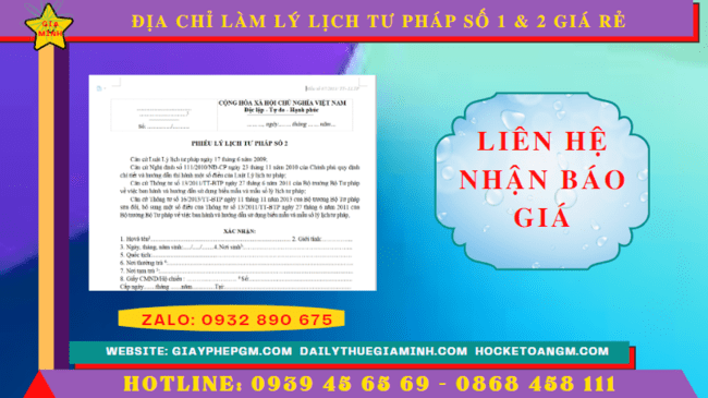 ĐỊA CHỈ LÀM LÝ LỊCH TƯ PHÁP SỐ 1 & 2 TẠI PHÚ THỌ GIÁ RẺ 5 Giá dịch vụ làm lý lịch tư pháp tại Phú Thọ