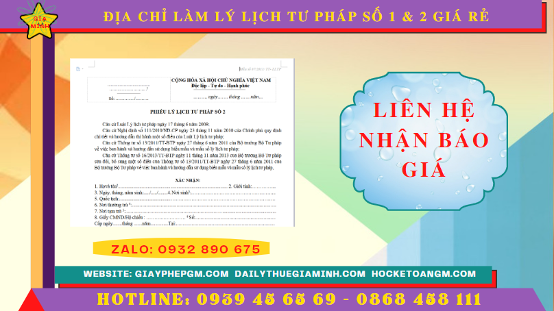 ĐỊA CHỈ LÀM LÝ LỊCH TƯ PHÁP SỐ 1 & 2 TẠI THÁI NGUYÊN GIÁ RẺ 5 Giá dịch vụ làm lý lịch tư pháp tại Thái Nguyên