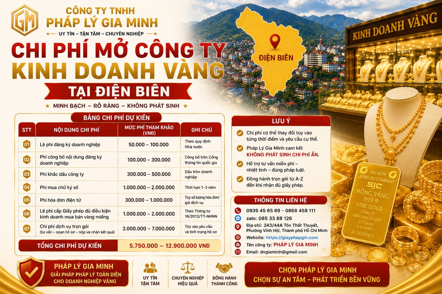 Thành Lập Công Ty Kinh Doanh Vàng Tại Điện Biên – Điều Kiện, Hồ Sơ Và Kinh Nghiệm Thực Tế Từ Chuyên Gia 13 Chi phí mở công ty kinh doanh vàng Điện Biên
