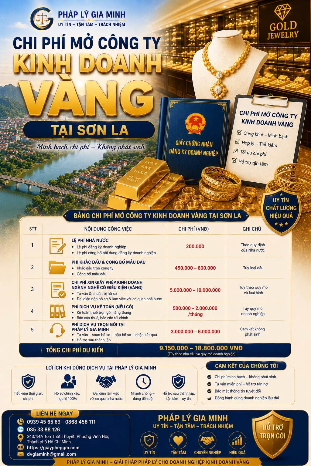 Thành lập công ty kinh doanh vàng tại Sơn La – Điều kiện, thủ tục và giải pháp tối ưu 2026 13 Chi phí mở công ty kinh doanh vàng Sơn La