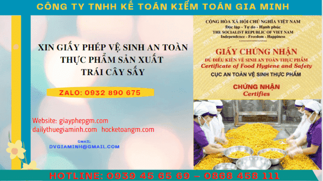 Xin giấy phép vệ sinh an toàn thực phẩm sản xuất trái cây sấy tại 6 Thủ tục xin cấp giấy phép an toàn thực phẩm trái cây sấy 2023 Bạc Liêu