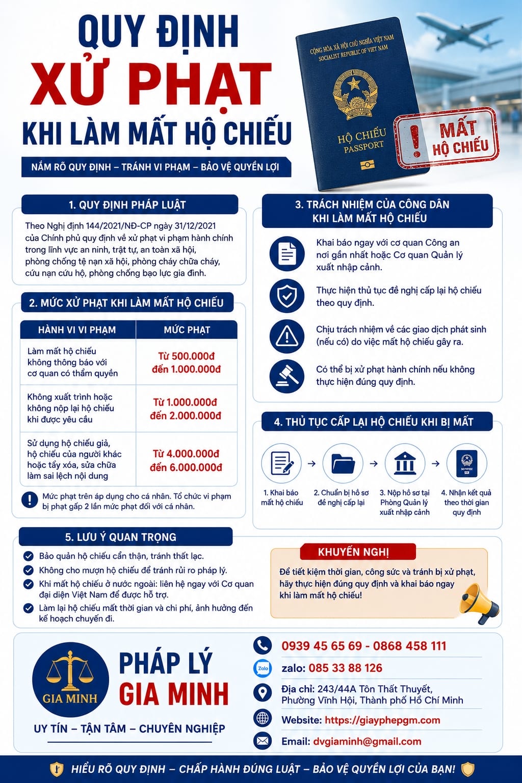 Quy định xử phạt khi làm mất hộ chiếu