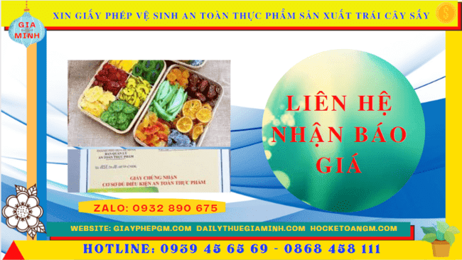 Thủ tục xin giấy phép vệ sinh an toàn thực phẩm cho cơ sở sản xuất trái cây sấy tại Huế 5 Bảng giá xin giấy phép an toàn thực phẩm sản xuất trái cây sấy tại Huế
