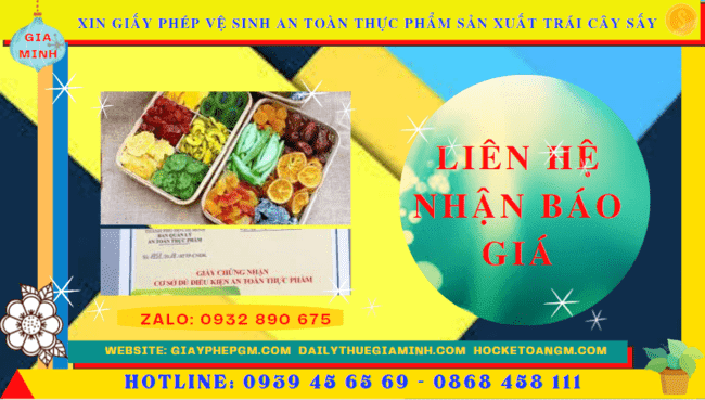 XIN GIẤY PHÉP VỆ SINH AN TOÀN THỰC PHẨM SẢN XUẤT TRÁI CÂY SẤY TẠI HÀ NAM 2 Bảng giá xin giấy phép an toàn thực phẩm sản xuất trái cây sấy tại Hà Nam