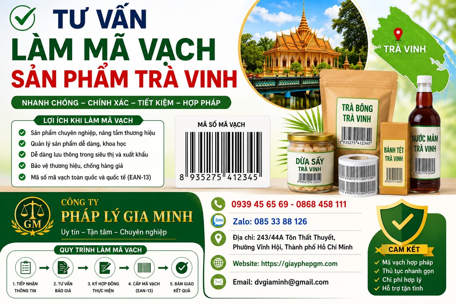 H1: Dịch vụ làm mã số mã vạch tại Trà Vinh – Hướng dẫn chi tiết 2025 7 Tư vấn làm mã vạch sản phẩm Trà Vinh