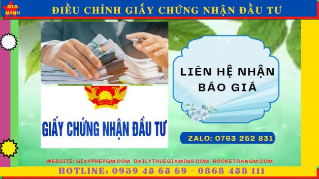 Chi phí dịch vụ điều chỉnh giấy chứng nhận đầu tư ở Thành Phố Huế