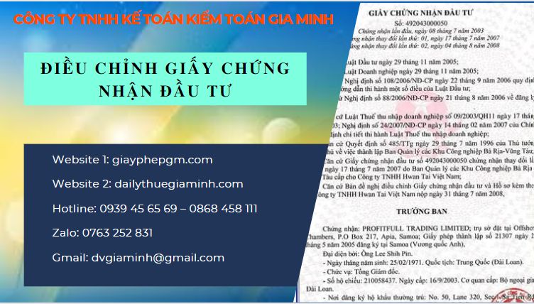 Thay đổi giấy chứng nhận đầu tư tại Bình Định