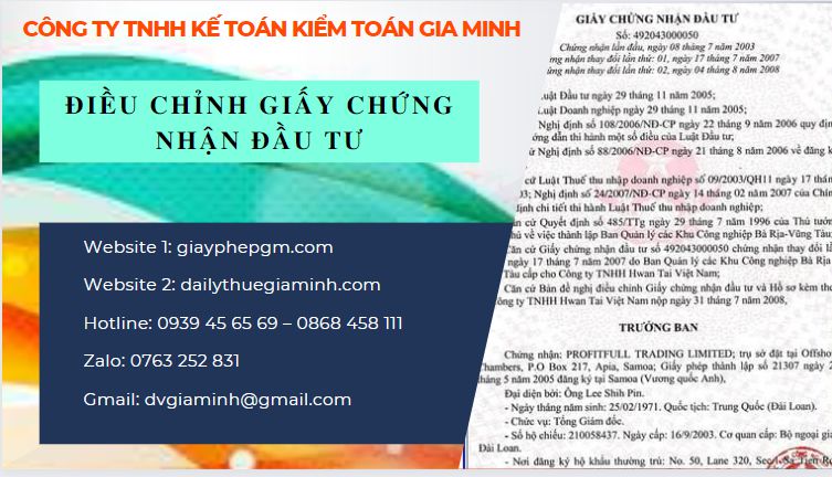 Thay đổi giấy chứng nhận đầu tư tại Bình Phước