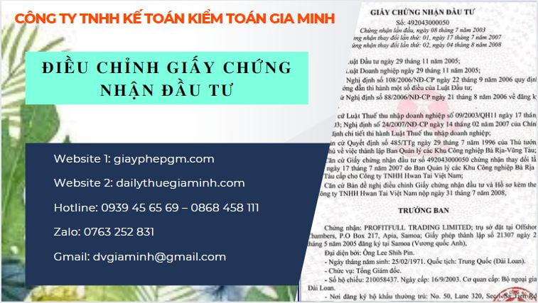 Thay đổi giấy chứng nhận đầu tư tại Điện Biên