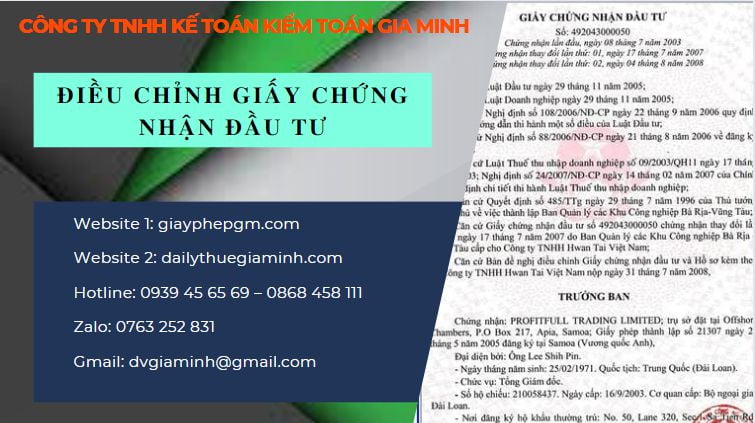 Thay đổi giấy chứng nhận đầu tư tại Gia Lai