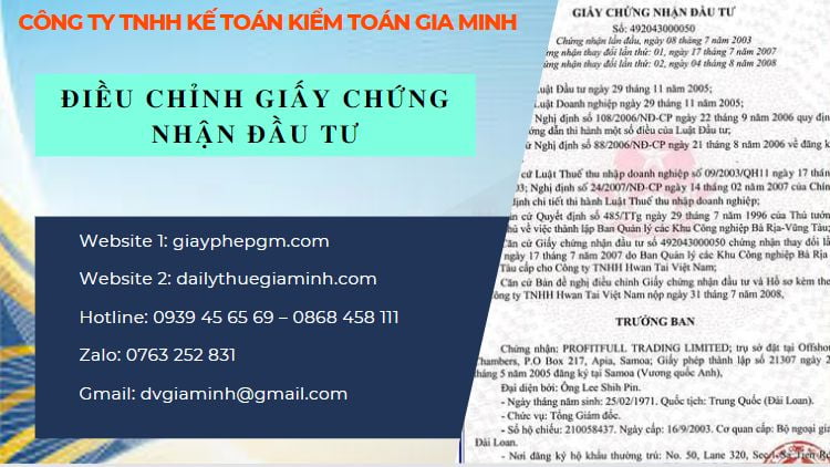 Điều chỉnh giấy chứng nhận đầu tư tại Gia Lai 14 Thay đổi giấy chứng nhận đầu tư tại Hà Nam