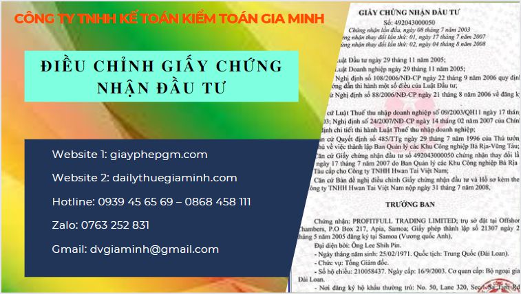 Điều chỉnh giấy chứng nhận đầu tư tại Hoà Bình 14 Thay đổi giấy chứng nhận đầu tư tại Hòa Bình