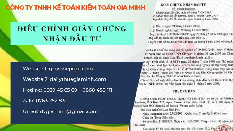 Thay đổi giấy chứng nhận đầu tư tại Huế