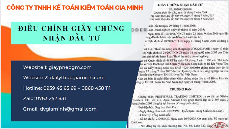 Thay đổi giấy chứng nhận đầu tư tại Lâm Đồng
