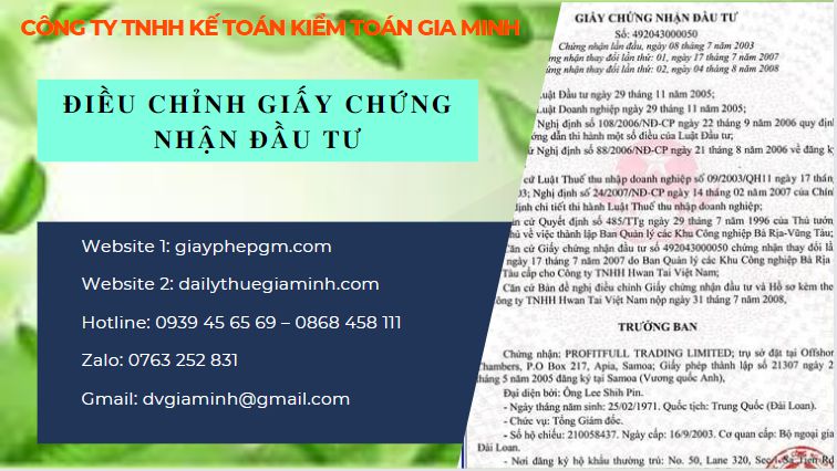 Thay đổi giấy chứng nhận đầu tư tại Phú Thọ
