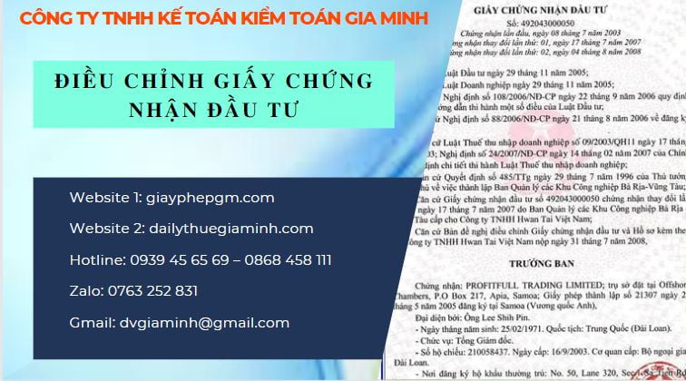 Thay đổi giấy chứng nhận đầu tư tại Thanh Hóa