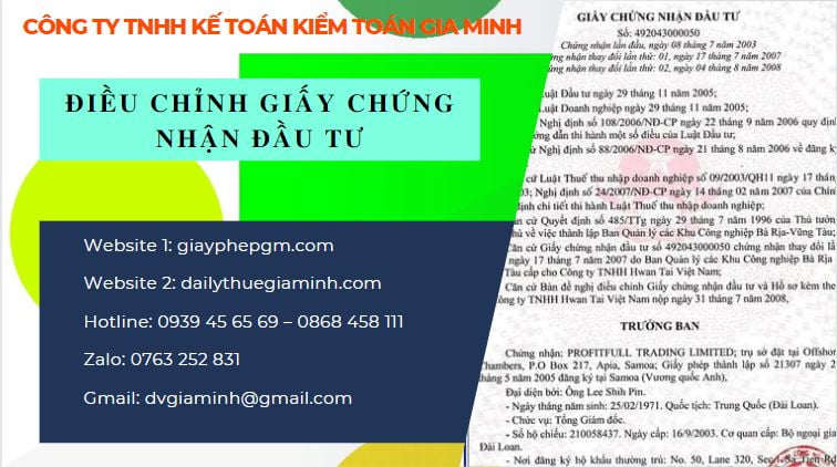 Thay đổi giấy chứng nhận đầu tư tại Thành Phố Cần Thơ
