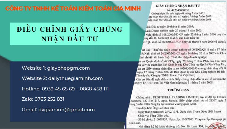Thay đổi giấy chứng nhận đầu tư tại Thành Phố Huế