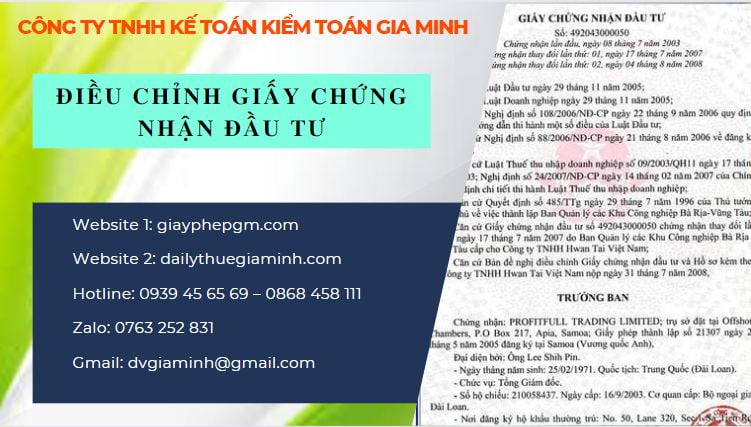 Thay đổi giấy chứng nhận đầu tư tại TT Huế