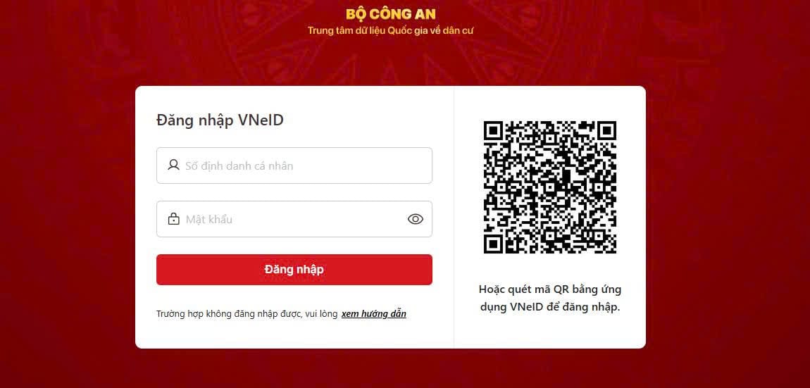 Đăng nhập tài khoản cấp bởi Cổng dịch vụ công quốc gia