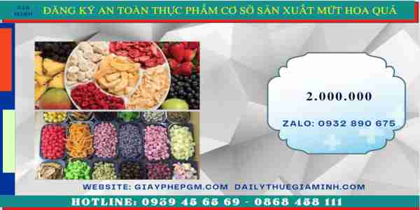 Đăng ký an toàn thực phẩm cơ sở sản xuất mứt hoa quả 12 Chi phí xin cấp giấy chứng nhận ATTP cho cơ sở mứt hoa quả