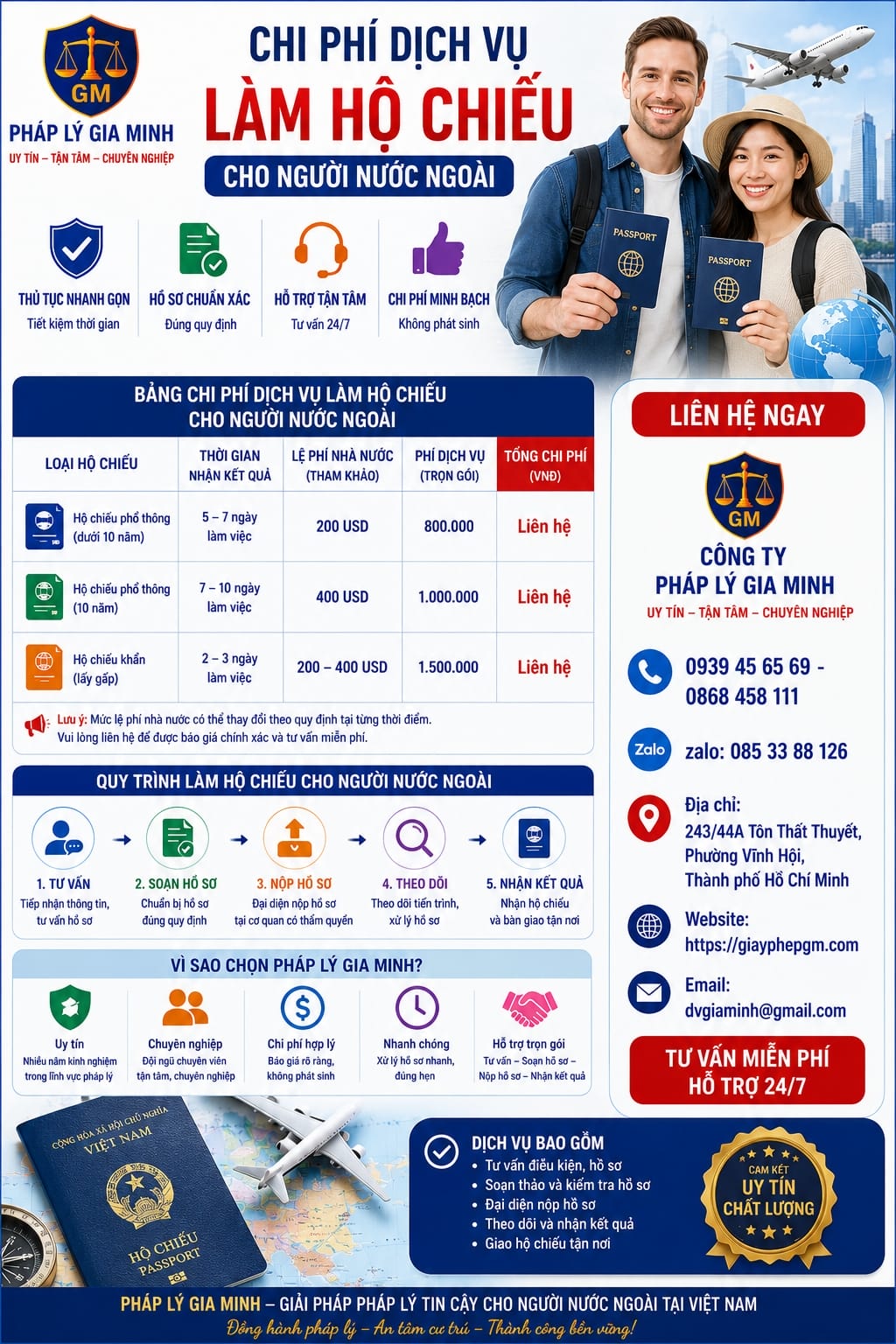 Chi phí dịch vụ làm hộ chiếu cho người nước ngoài