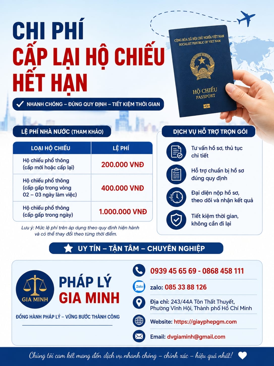 Chi phí cấp lại hộ chiếu hết hạn