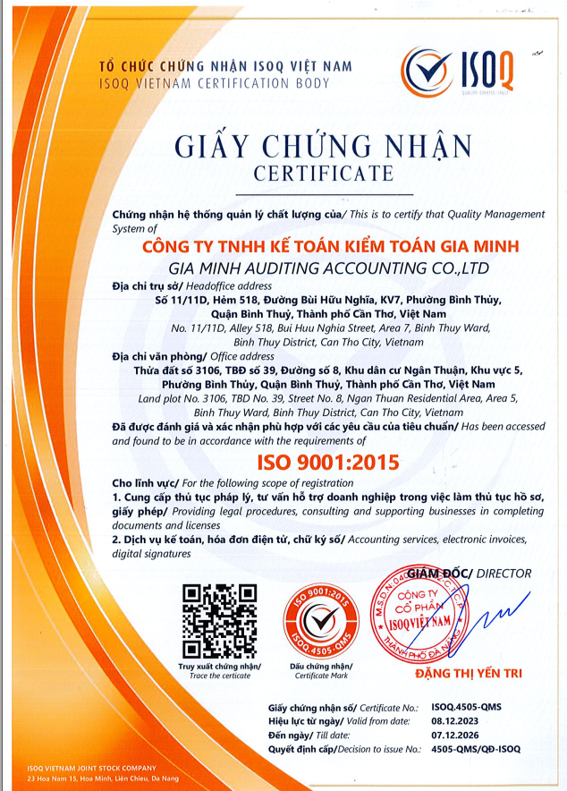 Giới thiệu về công ty 1 giấy chứng nhận iso của Gia Minh