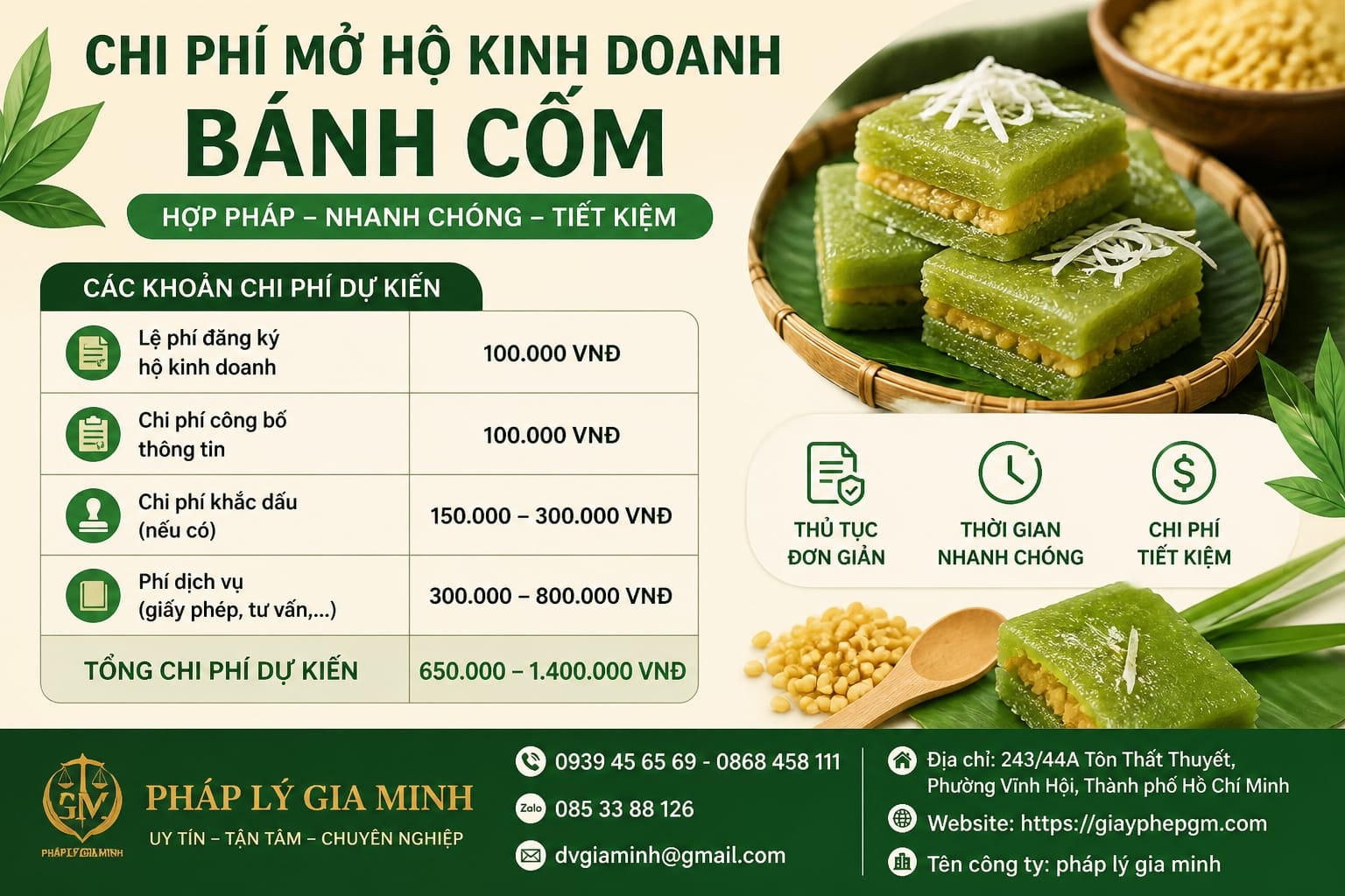 Chi phí mở hộ kinh doanh bánh cốm