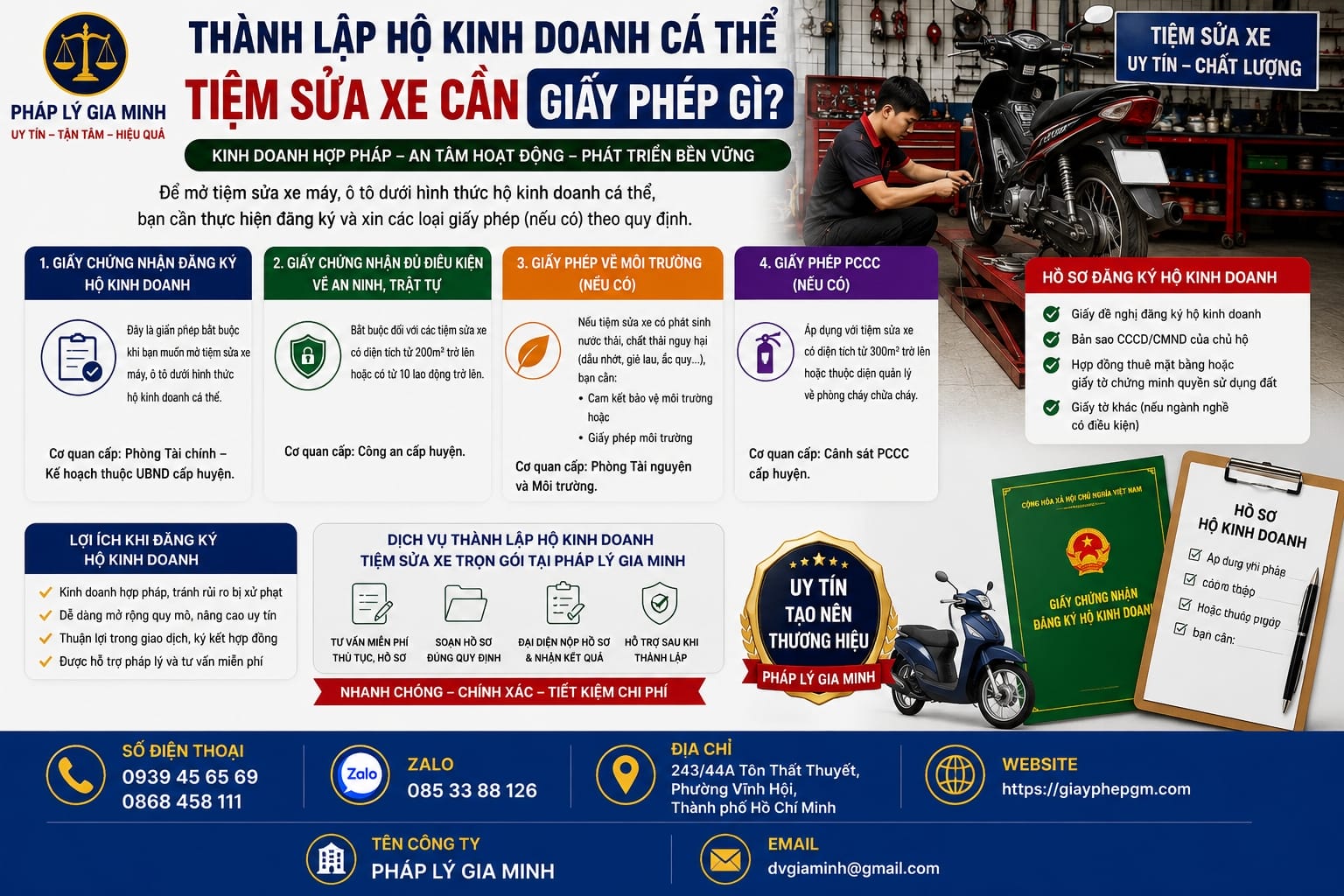 Thành lập hộ kinh doanh cá thể tiệm sửa xe cần giấy phép gì?
